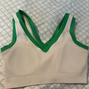 Aerie ribbed, tank top bra, green and white, size large, no tags